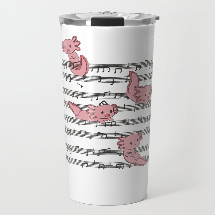 Cute Axolotl Plays With Music Notes On Music Sheet Travel Mug
