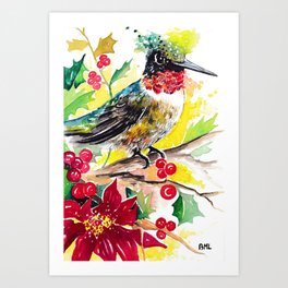 Christmas hummingbird 2 Art Print