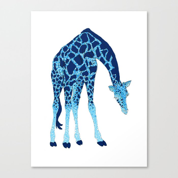 Pointillism Blue Giraffe Illustration Canvas Print by Suzz in Colour |