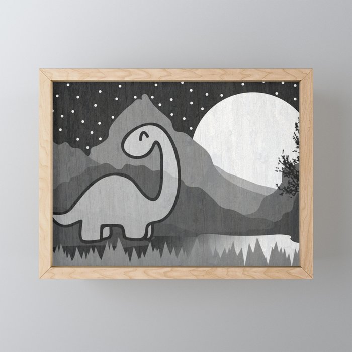  Dinosaur at midnight Framed Mini Art Print
