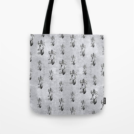 Abstract black white shine neon flowers on silver Tote Bag