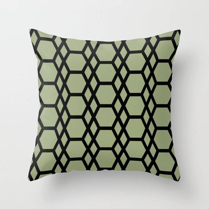 Green and Black Tessellation Line Pattern 13 - Glidden 2022 Color of the Year Guacamole PPG1121-5 Throw Pillow
