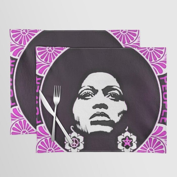 Angela Davis - Power & Equality - Power to the People Pink African American Vintage Poster Placemat