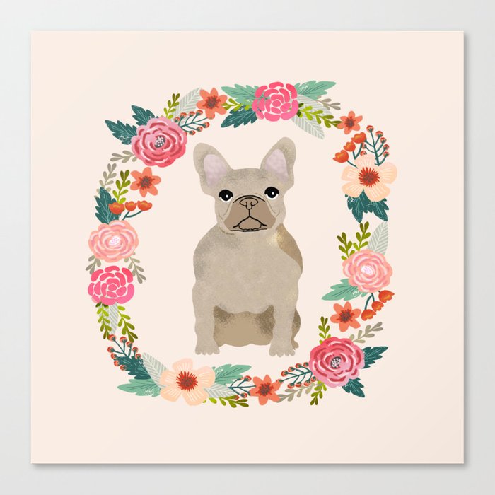 french bulldog fawn floral wreath flowers dog breed gifts corgis Canvas Print