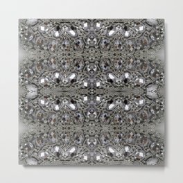 girly chic glitter sparkle rhinestone silver crystal Metal Print