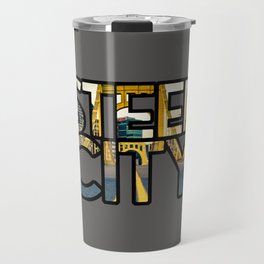 Pittsburgh Steel City Skyline Bridge Photography Text Grey Travel Mug