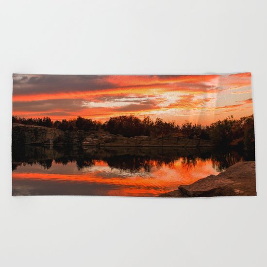 Sunset at Halibut Point Quarry Beach Towel