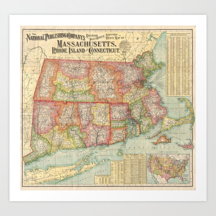 Vintage Map Of New England States 1900 Art Print By Bravuramedia Society6 Vintage Map Of New England States 1900 Art Print By Bravuramedia Society6
