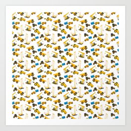 Heavy machinery watercolor pattern Art Print | Loader, Seamless, Toy, Isolatedonwhite, Derrick, Line, Technology, Graphicdesign, Endless, Factory 