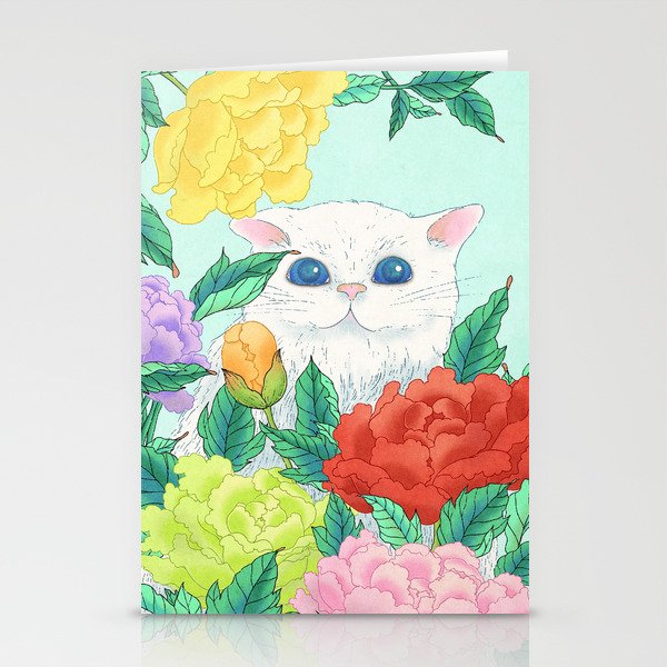 Minhwa: Cat in the Peony Bush A Type Stationery Cards