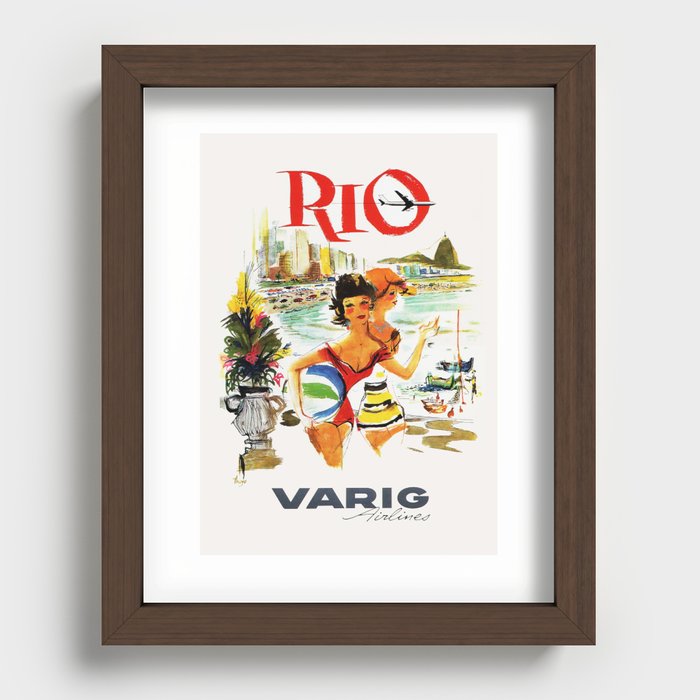 Rio de Janeiro Vintage Travel Poster 1930s / Travel Art Poster / Rio Wall Art / Varig Airlines, Brazil Recessed Framed Print