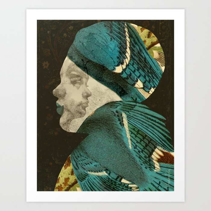 Portrait in Pencil and Collage (aka Bluebird) Art Print
