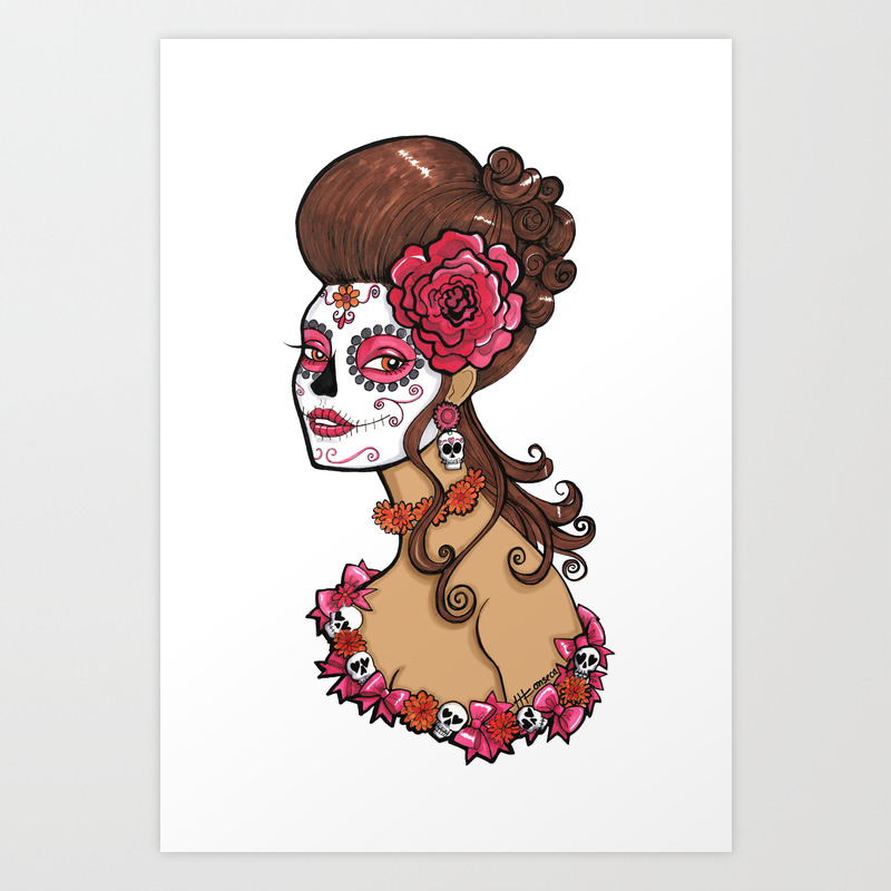 Glamorous Sugar Skull Girl Art Print By Heatherfonseca Society6,Blonde Girl Drawing Meme