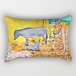 Female donkey and puppies lying on the straw Rectangular Pillow