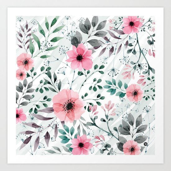 Illustration watercolor flowers and plants Art Print
