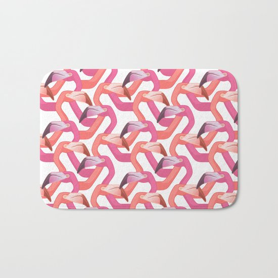 Woven flamingoes on white Bath Mat