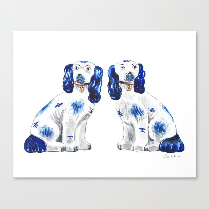 Pair of Staffordshire Dogs in Blue Canvas Print
