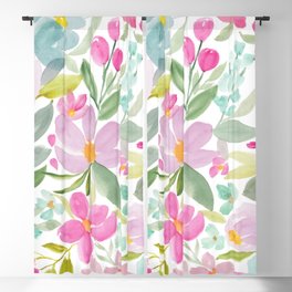 Modern floral watercolor big red pink purple pattern Blackout Curtain