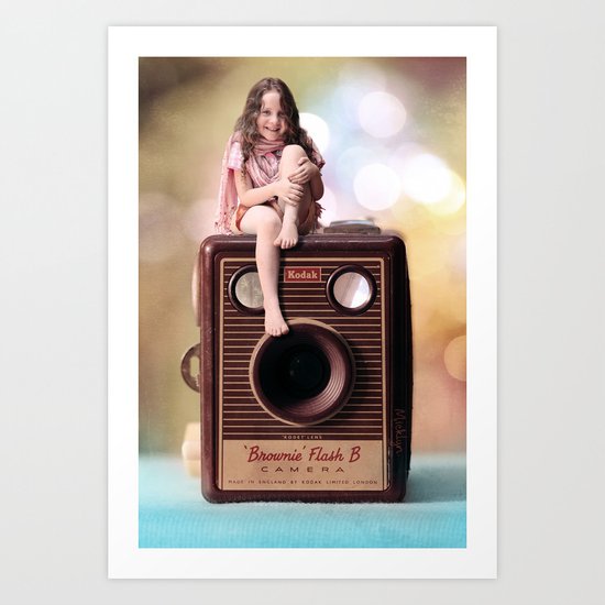 Smile for the Camera - vintage Kodak Brownie camera with miniature girl. Art Print