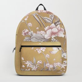 Chinoiserie Gold Backpack | Flowers, Butterfly, Floral, Chinoiserie, Graphicdesign, Luxury, Gilded, Oink, Gray, Butterflies 