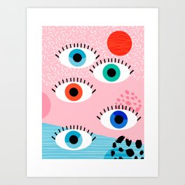 Noob - eyes memphis retro throwback 1980s 80s style neon art print pop art retro vintage minimal Art Print