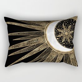 Mystic Black Gold Sun Moon Mandala Rectangular Pillow