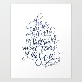 The Cure for Anything is Salt Water - Navy Watercolor Art Print