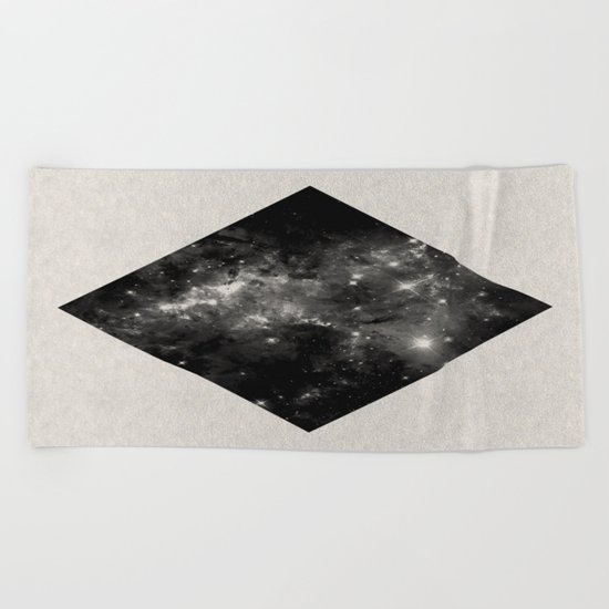 Space Diamond - Abstract, geometric space scene in black and white Beach Towel