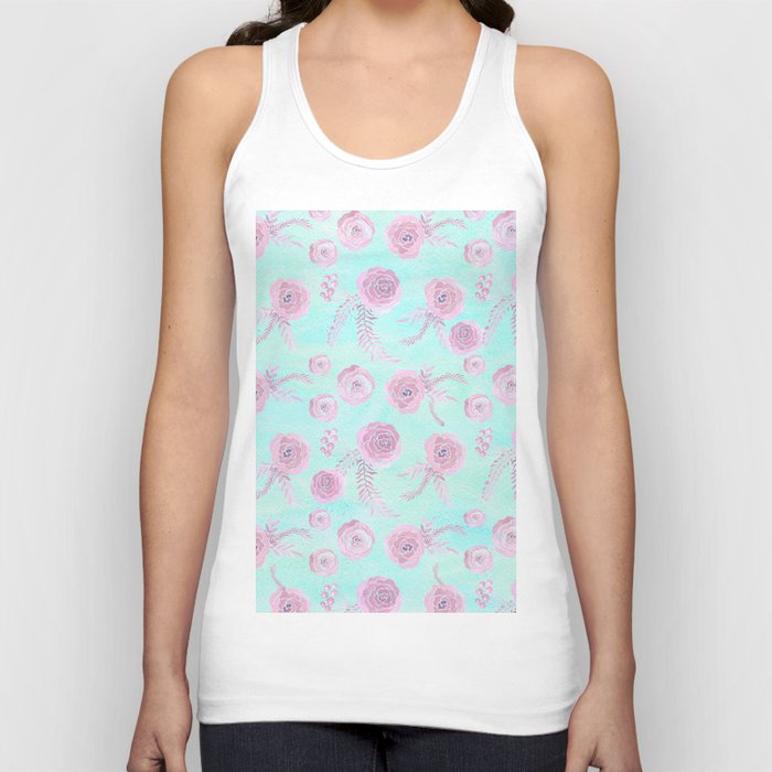 Peony Pattern Pink And Mint Tank Top