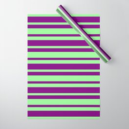 [ Thumbnail: Green and Purple Colored Lined Pattern Wrapping Paper ]