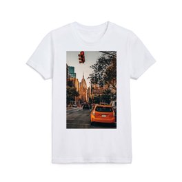 New York City Manhattan street with yellow taxi cab Kids T Shirt