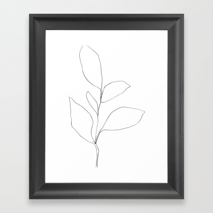 Five Leaf Plant Minimalist Line Drawing Framed Art Print