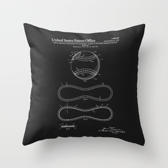 Baseball Patent - Black Throw Pillow