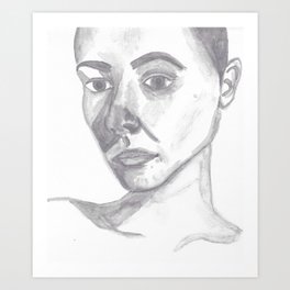 Grey Watercolour Portrait  Art Print