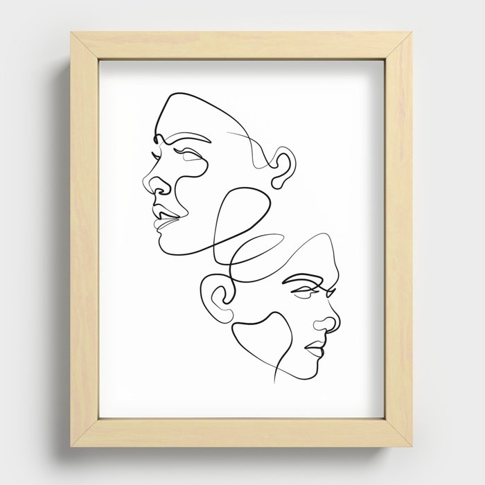 TWO WOMAN FACES IN DIFFERENT DIRECTIONS ONE LINE ART DESIGN Art Print by  LINEIN | Society6