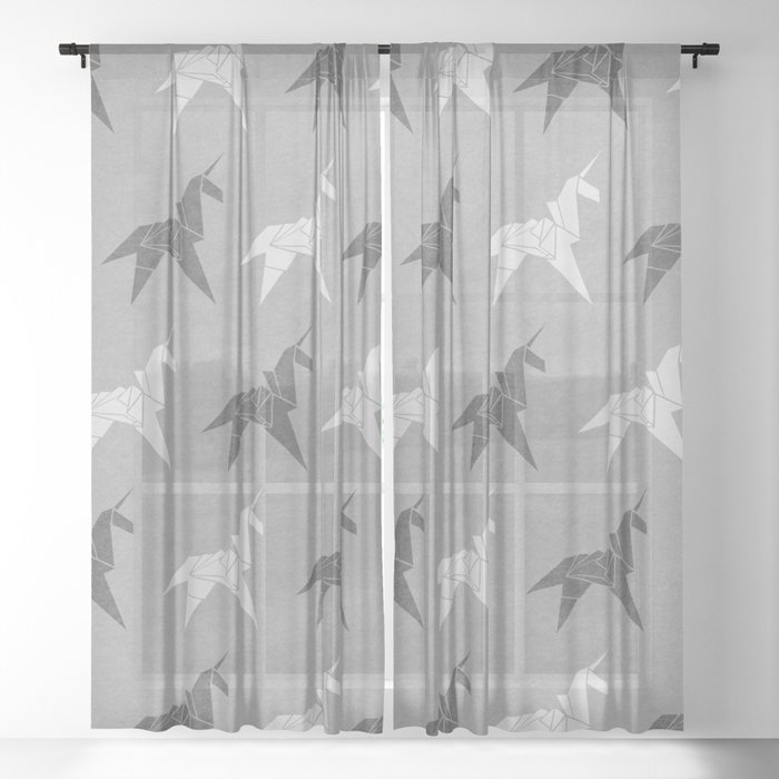 Origami Unicorn Grey Sheer Curtain