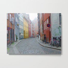 Color and Fog in Copenhagen Metal Print | Photo, Street, European, Cityscape, Cobblestones, Alley, Dutch, Bicycles, City, Denmark 