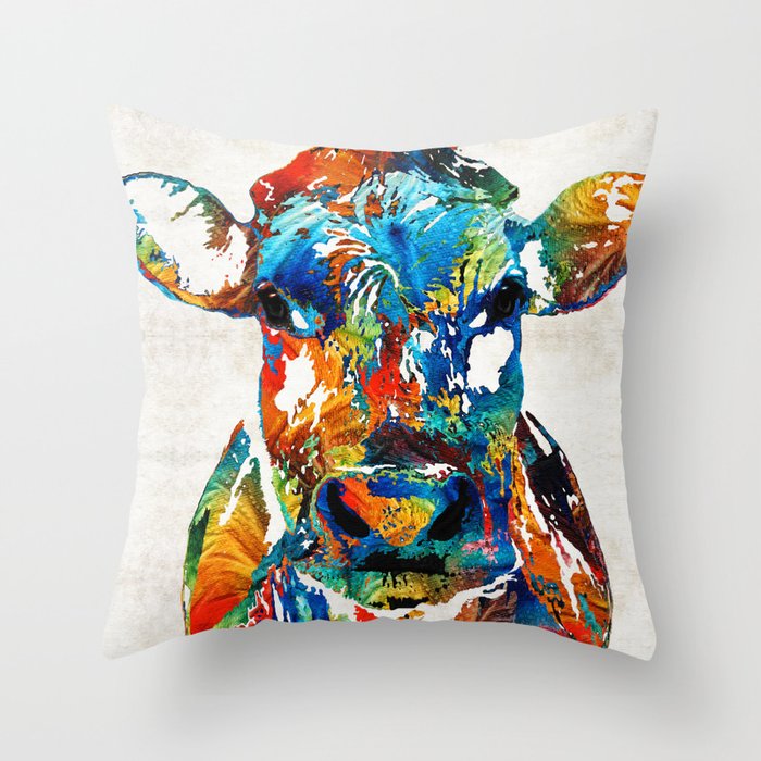 Colorful Cow Art - Mootown - By Sharon Cummings Throw Pillow