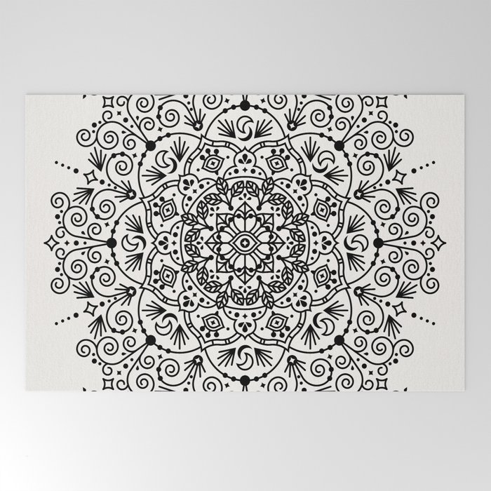 Moroccan Mandala Black Ink Welcome Mat By Catcoq Society6