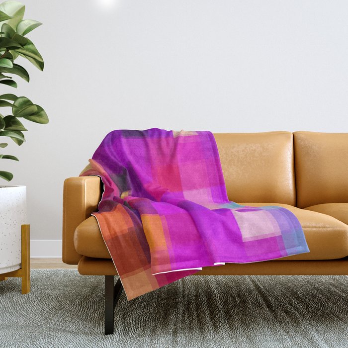 geometric pixel square pattern abstract background in purple pink yellow Throw Blanket