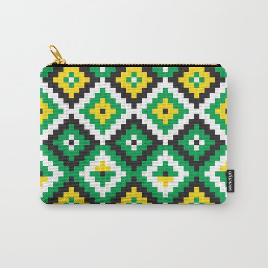 Aztec pattern - green, yellow, black, white Carry-All Pouch