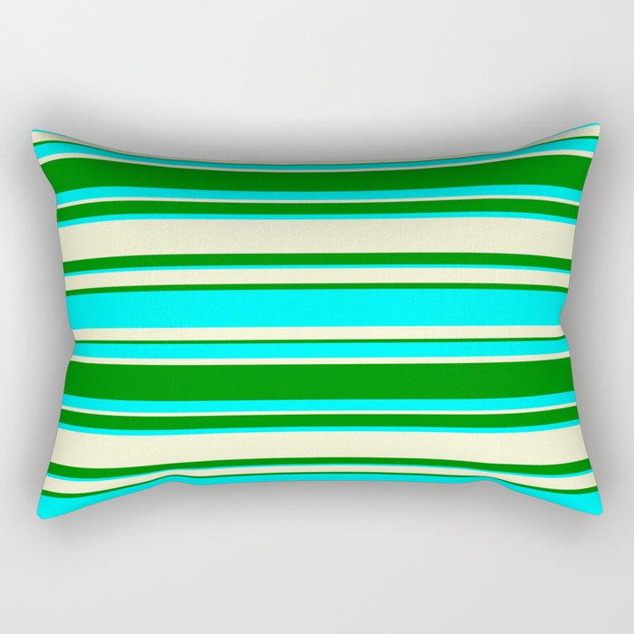 Light Yellow, Green, and Aqua Colored Lined Pattern Rectangular Pillow