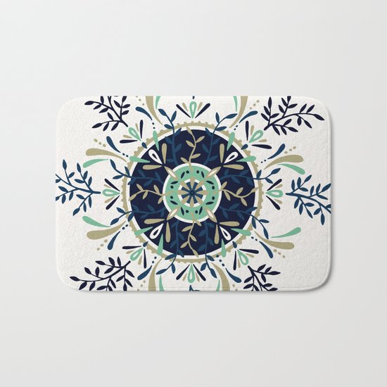 Leaf Mandala – Navy & Mint Palette Bath Mat
