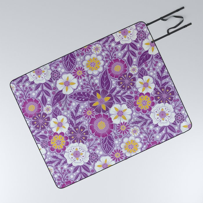 Purple, Yellow & Magenta Floral Picnic Blanket