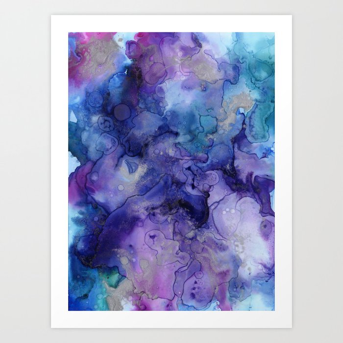Abstract Watercolor Ink Prints Indigo Blue Purple Art Print By