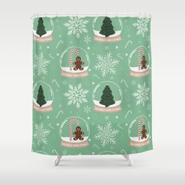 Christmas Snow Globe Pattern: Mint Shower Curtain