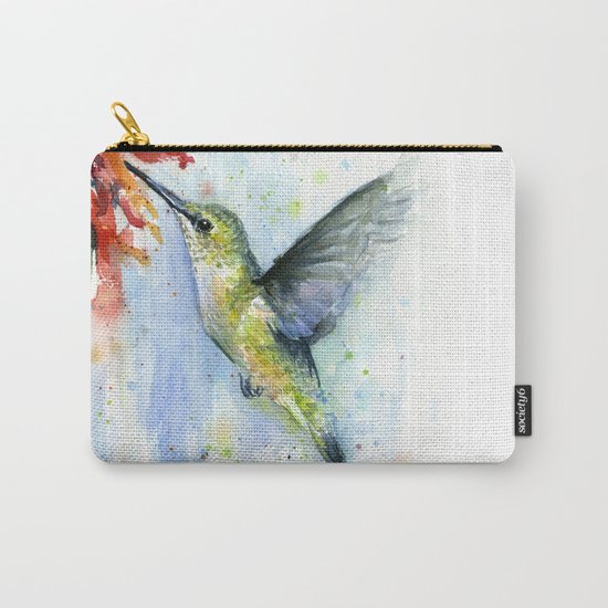 Hummingbird Red Flower Watercolor Bird Carry-All Pouch