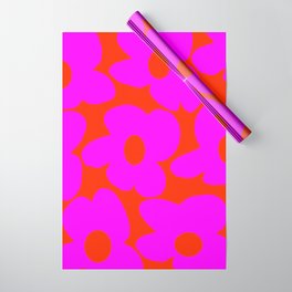 Pink Retro Flowers Orange Red Background #decor #society6 #buyart Wrapping Paper