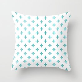Fleur-de-Lis (Teal & White Pattern) Throw Pillow