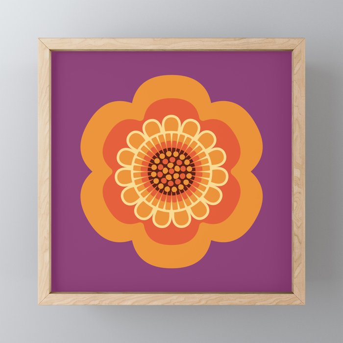 Flower Power | Orange on Purple Framed Mini Art Print